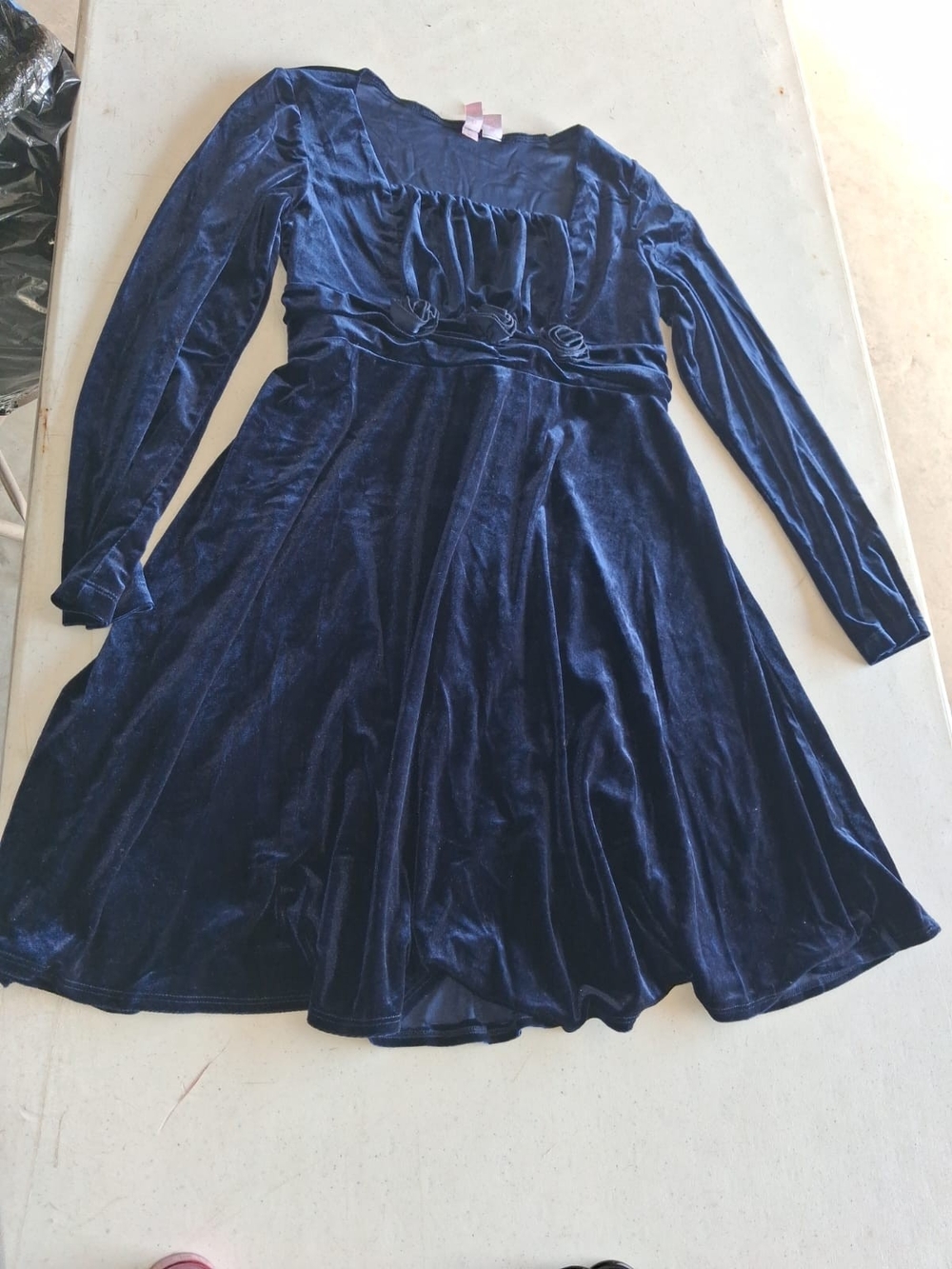 Girls' Navy Velvet Long-Sleeve Dress